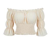 Camicia da pirata da donna Rinascimento camicetta top manica corta a sbuffo medievale vittoriano pirata camicie top, Beige, X-Small