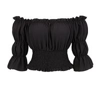 Camicia da pirata da donna Rinascimento camicetta top manica corta a sbuffo medievale vittoriano pirata camicie top, nero, X-Small
