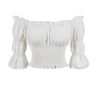 Camicia da pirata da donna Rinascimento camicetta top manica corta a sbuffo medievale vittoriano pirata camicie top, bianco, X-Small