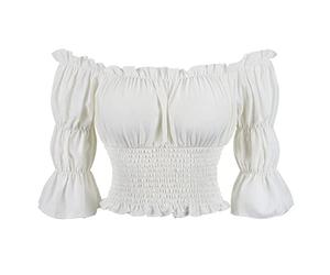 Camicia da pirata da donna Rinascimento camicetta top manica corta a sbuffo medievale vittoriano pirata camicie top, bianco, Medium