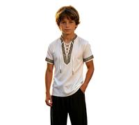 Camicia da pirata in lino, per bambini, con lacci, scollo a V | Camicia vintage per il tempo libero, oversize, con lacci, colletto alto, camicia medievale, a maniche corte, elegante