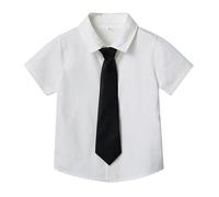 Camicia da ragazzo a maniche corte, divisa scolastica con cravatta Lapel, camicia formale, camicia per il tempo libero, camicia estiva per bambini, set di abbigliamento da 1 a 16 anni, bianco, 11-12