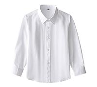 Camicia da ragazzo bianca camicia a maniche lunghe per bambini, camicia a maniche lunghe, casual, leggera, traspirante, unisex, tinta unita, morbida, per la scuola, per lo sport, bianco, 5-6 Anni