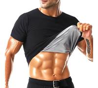 Camicia da sauna da uomo a maniche corte da uomo tuta sauna body shaper compressione gilet palestra esercizio top, Interno nero-argento, Large