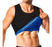 Camicia da sauna da uomo a maniche corte da uomo tuta sauna body shaper compressione gilet palestra esercizio top, Gilet interno blu, 4X-Large/5X-Large