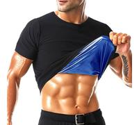 Camicia da sauna da uomo a maniche corte da uomo tuta sauna body shaper compressione gilet palestra esercizio top, Interno nero-blu, X-Large