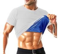Camicia da sauna da uomo, a maniche corte, per sauna, body shaper e sauna, per palestra, esercizio fisico, sauna, Interno bianco-blu, Medium