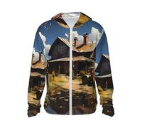 Camicia da sole da donna e da uomo, UPF 50/Texas Farm Tractor Print Light Sun Protection Hoodie, giacca sportiva per attività all'aperto, Nero, M