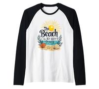 Camicia da spiaggia da donna The Beach is My Happy Place, casual, estiva Maglia con Maniche Raglan