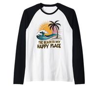 Camicia da spiaggia da donna The Beach is My Happy Place, casual, estiva Maglia con Maniche Raglan