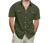 Camicia da spiaggia in lino da uomo Camicie a maniche corte Camicia a due tasche con bottoni con scollo a V Camicie estive vestibilità ampia Traspirante Leggero Abbigliamento da lavoro Confortevole