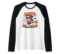 Camicia da Strega Volante, Carina, spaventata, Piccola Strega con Scopa Maglia con Maniche Raglan