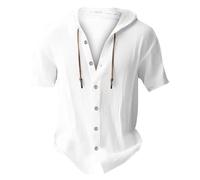 Camicia da uomo a collo alto - Camicia da uomo tinta unita a maniche corte camicetta retrò vintage Top casual camicia cardigan camicetta oversize confortevole top cotone top sportivo traspirante top