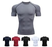 Camicia da uomo a compressione, a maniche corte, ad asciugatura rapida, traspirante, per atletica, sport, corsa, fitness, Grigio scuro, M
