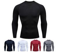 Camicia da uomo a compressione, a maniche lunghe, ad asciugatura rapida, traspirante, per corsa, atletica, sport, fitness, Nero , L