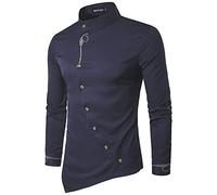 Camicia da uomo a contrasto, per affari Steampunk, a maniche lunghe, stile gotico, punk, retrò, in stile vittoriano, per il rinascimento, per carnevale, per cosplay, Blu mare, XL