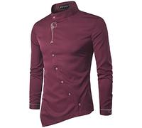 Camicia da uomo a contrasto, per affari Steampunk, a maniche lunghe, stile gotico, punk, retrò, in stile vittoriano, per il rinascimento, per carnevale, per cosplay, Colore: rosso, L