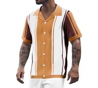 Camicia da uomo a maglia patchwork, a maniche corte, con bottoni, vintage, business, a maniche corte, casual, con bottoni traspiranti, Z6 marrone, L
