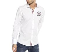 Camicia da Uomo a Manica Lunga con Ricami alla Moda Design Diamond Stitched Modern Fit Bianco M