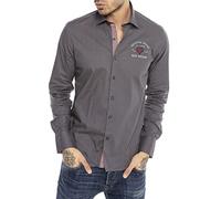 Camicia da Uomo a Manica Lunga con Ricami alla Moda Design Diamond Stitched Modern Fit Grigio XL