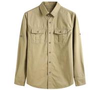 Camicia da uomo a maniche corte, a maniche lunghe, slim fit, leggera, per il tempo libero, senza stiratura, casual, da spiaggia, elegante, per le vacanze, da uomo, casual, senza pieghe, cachi, L