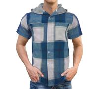 Camicia da uomo a maniche corte a quadri con bottoni camicie con cappuccio leggere con cappuccio scozzese vestibilità rilassata top estivi patchwork blocchi di colore camicie da spiaggia traspirante
