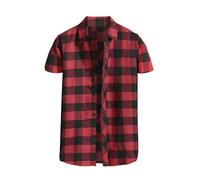 Camicia da uomo a maniche corte a quadri con vestibilità regolare, tessuto di flanella western, risvolto casual, design leggero e largo, adatta come camicetta da lavoro, 1e-rosso, L