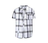 Camicia da uomo a maniche corte a quadri con vestibilità regolare, tessuto di flanella western, risvolto casual, design leggero e largo, adatta come camicetta da lavoro, 1A bianco, 3XL