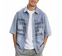Camicia da uomo a maniche corte a taglio ampio Y2k Oversize Streetwear Giacca Camicetta per Primavera Estate Protezione Solare Colletto Imbottito Traspirante Leggero Sportivo Grandi Taglie Forti, blu