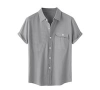Camicia da uomo a maniche corte, comfort fit, in cotone e lino, per il tempo libero, con tasca sul petto, per le vacanze, traspirante, colletto a risvolto, basic tè, a scelta, taglie grandi M-5Xl