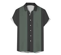 Camicia da uomo a maniche corte, con colletto rovesciato, vintage, stile retrò, rockabilly, per il tempo libero, estiva, traspirante, vestibilità regolare