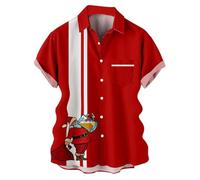 Camicia da uomo a maniche corte con divertente motivo di Babbo Natale - Maglietta da bowling rossa per la festa di Natale | Camicia casual per feste con Babbo Natale e boccale di birra, Stil_o01 Nero