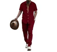 Camicia da uomo a maniche corte con pantaloni larghi da spiaggia, Data rossa., XL
