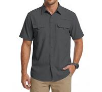 Camicia da uomo a maniche corte con protezione UV UPF 50+, leggera, ad asciugatura rapida, con bottoni, per attività all'aperto, escursionismo, pesca, viaggi, safari