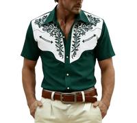 Camicia da uomo a maniche corte con stampa 3D, stile medievale, cowboy, cavaliere, estiva, comoda, traspirante, leggera, per feste, carnevale, per il tempo libero, verde scuro, M