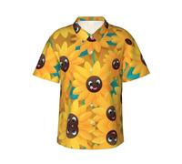Camicia da uomo a maniche corte con stampa avatar girasole stile hawaiano camicia estiva da viaggio isola camicia da viaggio S-3XL, Nero, 3XL