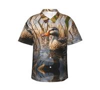 Camicia da uomo a maniche corte con stampa di Mallard Ducks in stile hawaiano, camicia estiva da viaggio, S-3XL, Nero, M