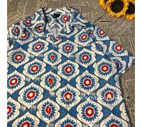Camicia da uomo a maniche corte con stampa floreale Y2K per stile nazionale casual button down top per estate spiaggia vacanze vestibilità regolare blu (2XL blu)