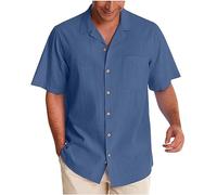 Camicia da uomo a maniche corte, da lavoro, in tinta unita, estiva, in cotone di alta qualità, a maniche corte, con bottoni, vestibilità normale, da lavoro, con tasche, Blu marino, XL