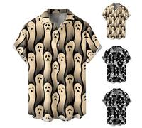 Camicia da uomo a maniche corte, divertente camicia a maniche corte da uomo con stampa fantasma, camicia hawaiana con risvolto normale, slim fit, per il tempo libero, per feste, per uomini