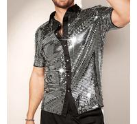 Camicia da uomo a maniche corte e ampia con paillettes scintillanti per l'estate, camicia da rave e uscite, regalo perfetto per il fidanzato L,M,S,XL,XS,XXL,XXS,XXXL,XXXXLTessuto intrecciato