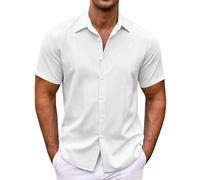 Camicia da uomo a maniche corte, estiva, leggera, traspirante, con colletto rovesciato, abbottonatura, vestibilità comoda, per attività all'aperto, a righe, elasticizzata, senza pieghe, casual