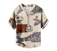 Camicia da uomo a maniche corte hawaiana, con stampa digitale 3D, con fibbia a tasca, da uomo, con scollo a V, a maniche corte, traspirante, per allenamento, business, tempo libero, Colore:
