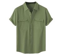 Camicia da uomo a maniche corte in cotone lino - Camicia da uomo con tasca sul petto camicetta con colletto ripiegato Top oversize Confortevole Camicia tinta unita Top da spiaggia Traspirante Top