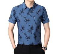 Camicia da uomo a maniche corte in jacquard, vestibilità ampia, sottile, colletto rovesciato, camicia per il tempo libero, azzurro, M