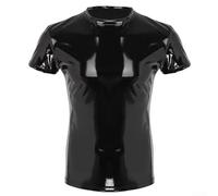 Camicia da uomo a maniche corte in PVC effetto bagnato, lucida, ottimizzata per l'uso in costumi da discoteca in vita notturna e contesti di prestazioni (3XL nero)