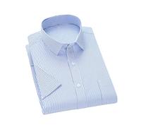 Camicia da uomo a maniche corte Slim Fit Stripe Uomo Business formale sociale camicie casual top patch tasca sul petto, D1915, L