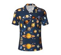 Camicia da Uomo a Maniche Corte Traspirante con Stampa dei Pianeti del Solare, Ideale per L'Estate.