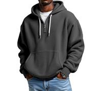 Camicia da uomo a maniche lunghe a nido d'ape, con cerniera a un quarto, a maniche lunghe, con cappuccio, oversize, casual, vestibilità larga, felpa con cappuccio invernale, Nero , S