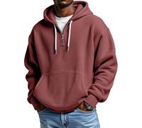 Camicia da uomo a maniche lunghe a nido d'ape, con cerniera a un quarto, a maniche lunghe, con cappuccio, oversize, casual, vestibilità larga, felpa con cappuccio invernale, Rosso, XXL